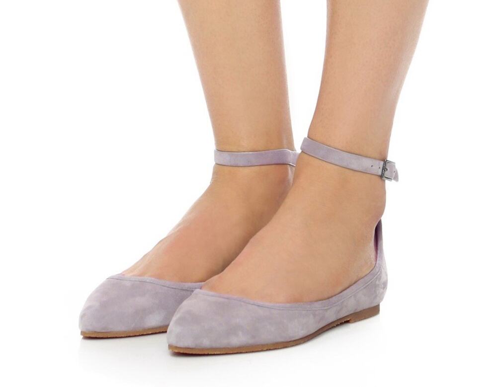 Women's Joie Temple Suede Ankle Strap Pointed Toe Ballet Flats 7 Gray Balletcore